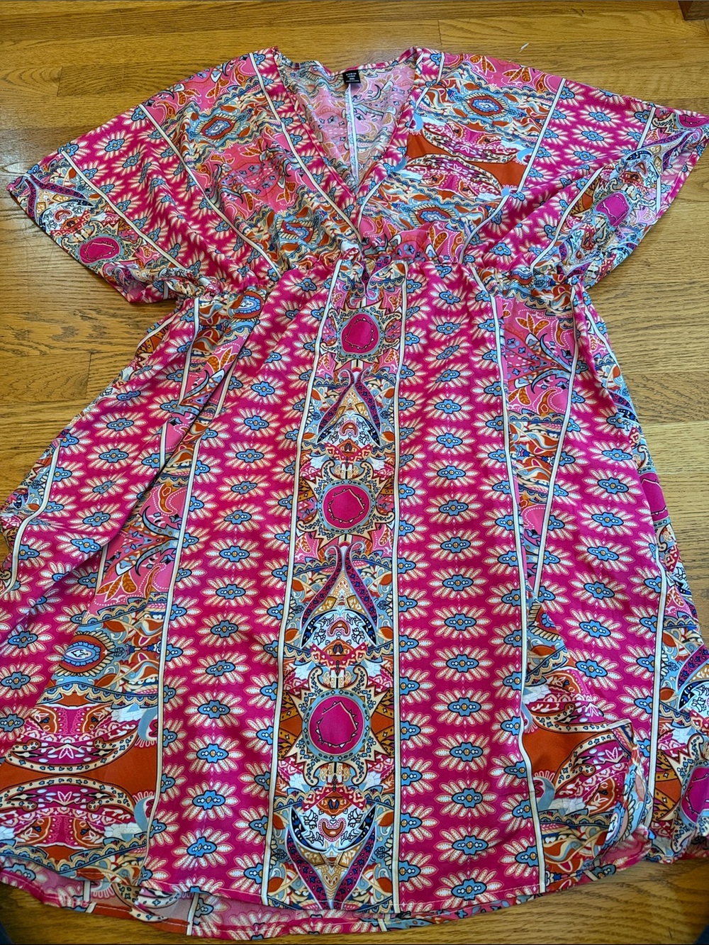 SHEIN Curve 2XL Pink Paisley Print V-Neck Dress